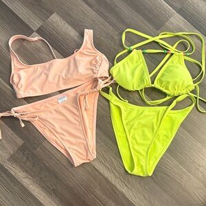 wild fable Peach and Neon Yellow Triangle & Scoop Bikini Set